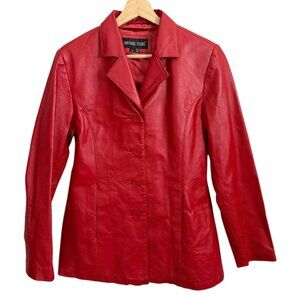 Oscar Piel Womens Cherry Red Leather Jacket Medium Retro 80s 90s Maximalist